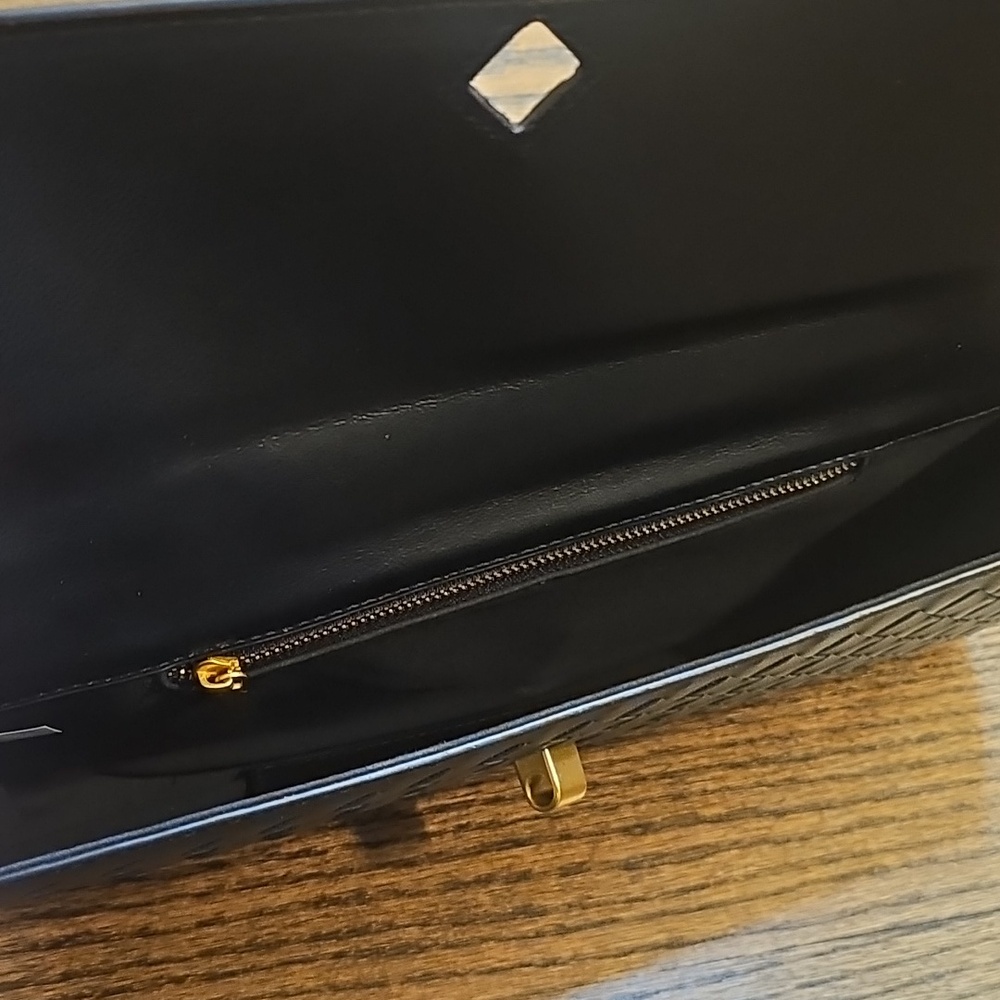 Woven Leather Clutch Bag in Black with Gold Accent - Picture 5 of 11